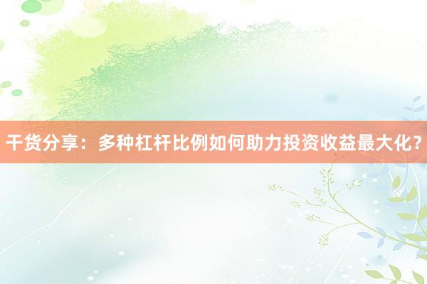 干货分享：多种杠杆比例如何助力投资收益最大化？
