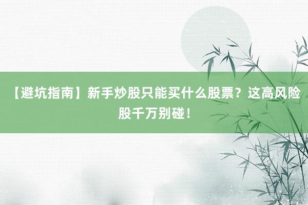【避坑指南】新手炒股只能买什么股票？这高风险股千万别碰！