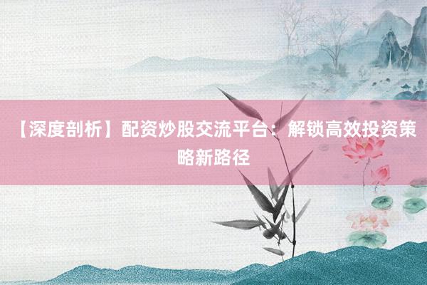 【深度剖析】配资炒股交流平台:解锁高效投资策略新路径