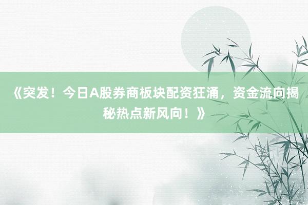 《突发！今日A股券商板块配资狂涌，资金流向揭秘热点新风向！》