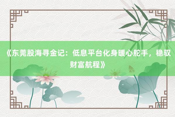 《东莞股海寻金记：低息平台化身暖心舵手，稳驭财富航程》