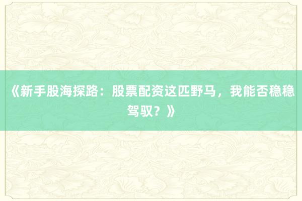 《新手股海探路：股票配资这匹野马，我能否稳稳驾驭？》