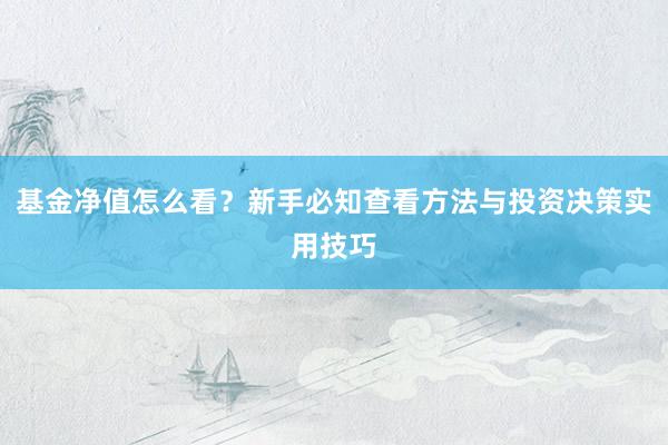 基金净值怎么看？新手必知查看方法与投资决策实用技巧