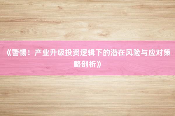 《警惕！产业升级投资逻辑下的潜在风险与应对策略剖析》