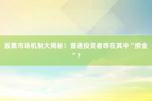 股票市场机制大揭秘！普通投资者咋在其中“捞金”？