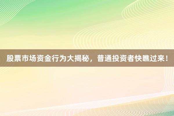 股票市场资金行为大揭秘，普通投资者快瞧过来！
