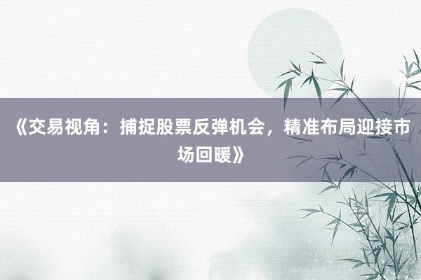 《交易视角：捕捉股票反弹机会，精准布局迎接市场回暖》