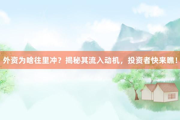 外资为啥往里冲？揭秘其流入动机，投资者快来瞧！