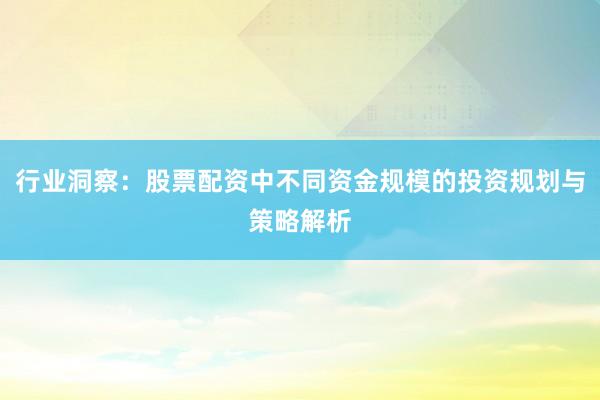 行业洞察：股票配资中不同资金规模的投资规划与策略解析
